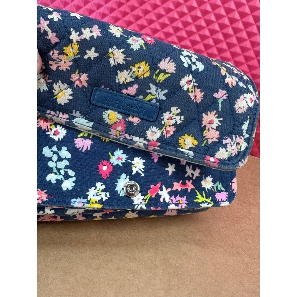 Vera Bradley Quilted Floral RFID Crossbody Wallet Bag Navy Blue - Picture 13 of 13